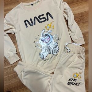 NASA Bunny Astronaut Beige Sweatshirt and Joggers Set